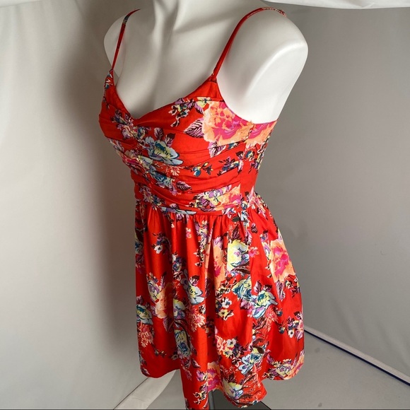 Roxy red multicolor floral skater sundress with adjustable straps S - Picture 2 of 12